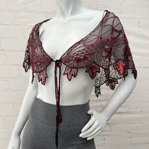 PrettyGuide Women 1920s Shawl Beaded Evening Flapper Bolero Black/Red One Size